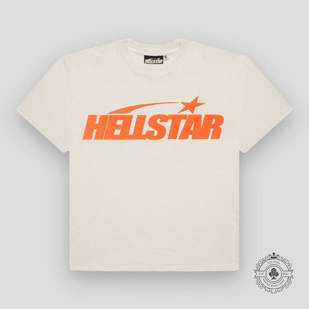 Hellstar Sport Logo Gel T-Shirt in Cream / Orange