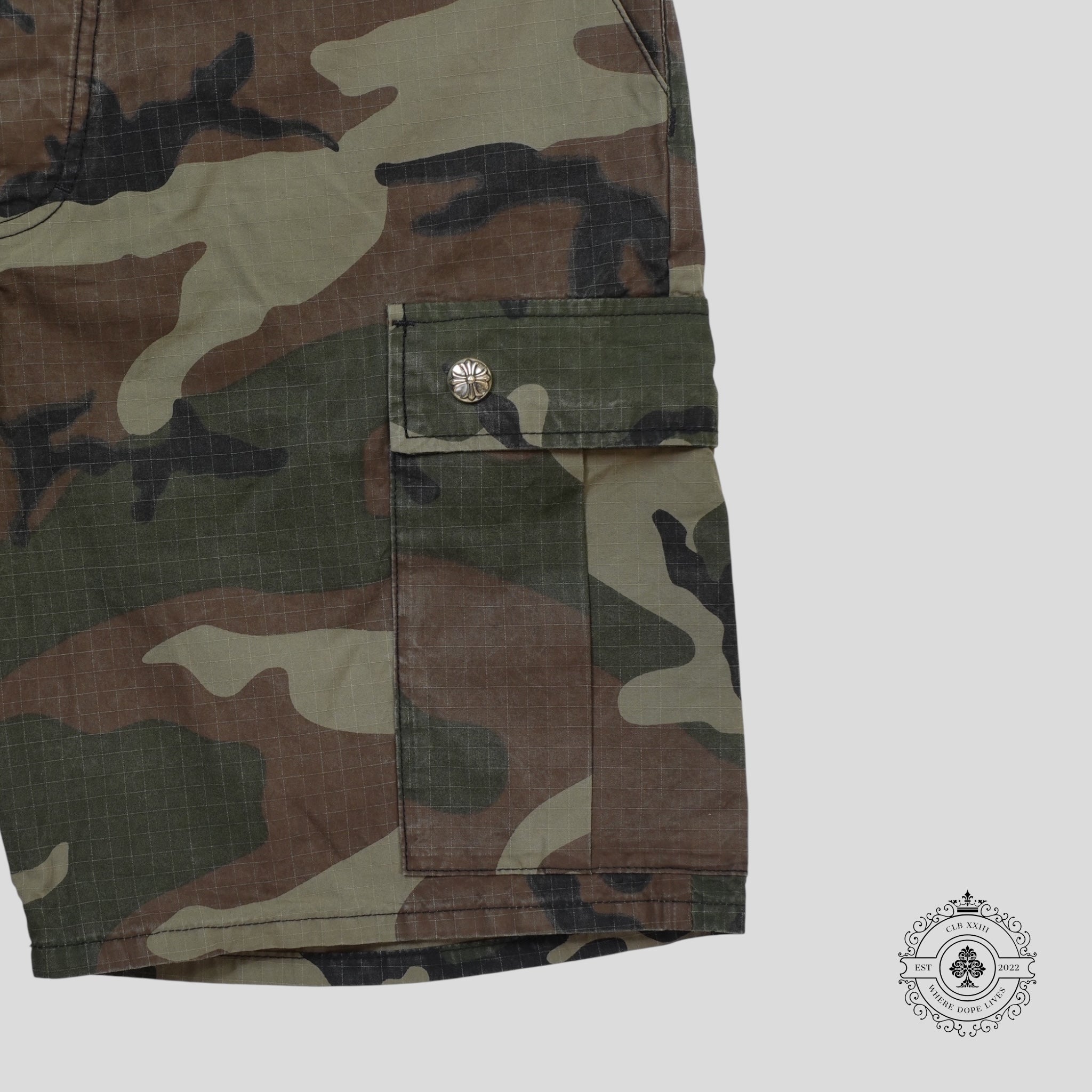 Chrome Hearts Cross Patch Canvas Shorts in Camo