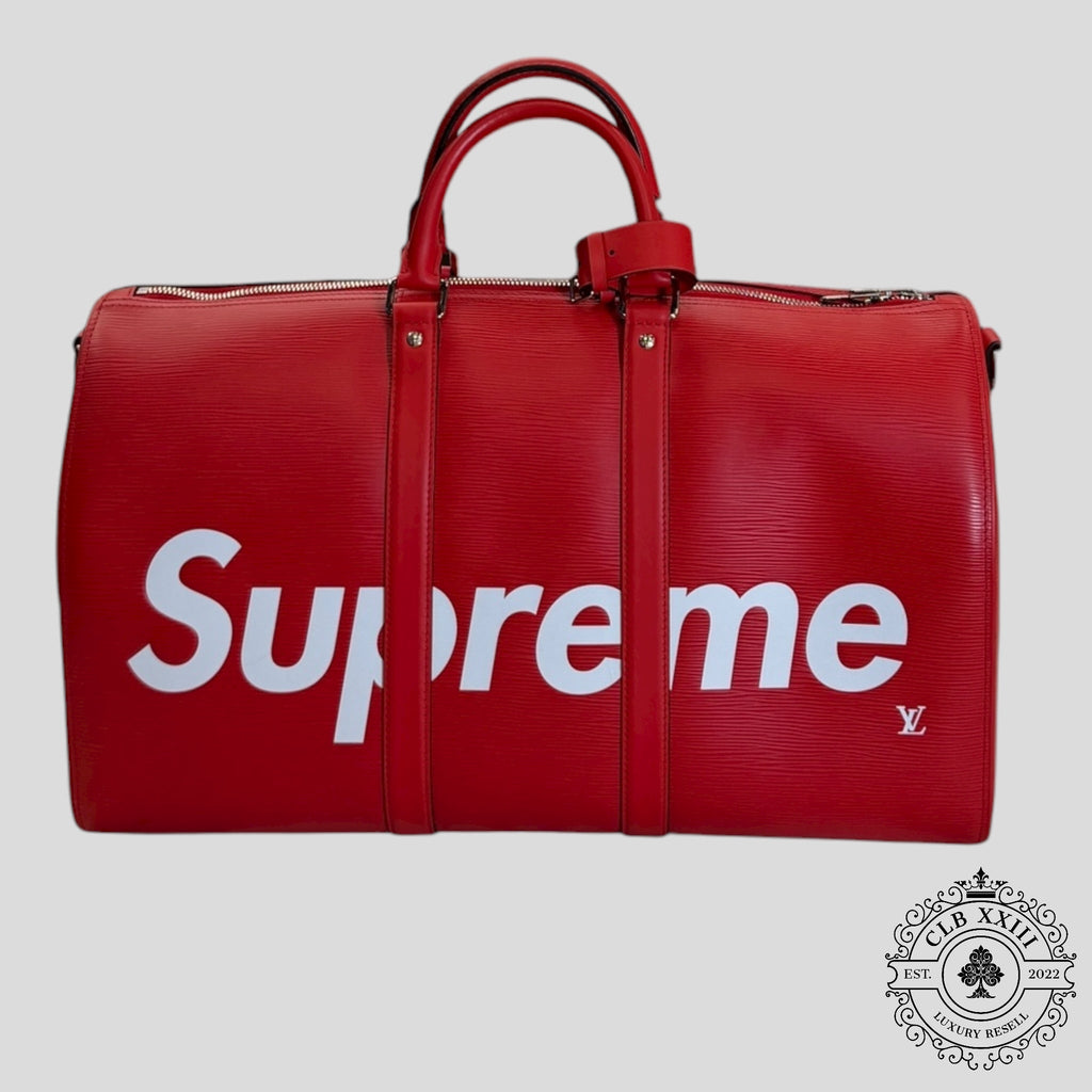 Louis Vuitton x Supreme Keepall Bandouliere Epi 45 in Red