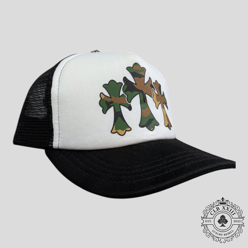 Chrome Hearts Triple Cross Trucker Hat in Black / Camo