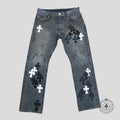 Chrome Hearts Fleur Knee Cross Patch Jeans