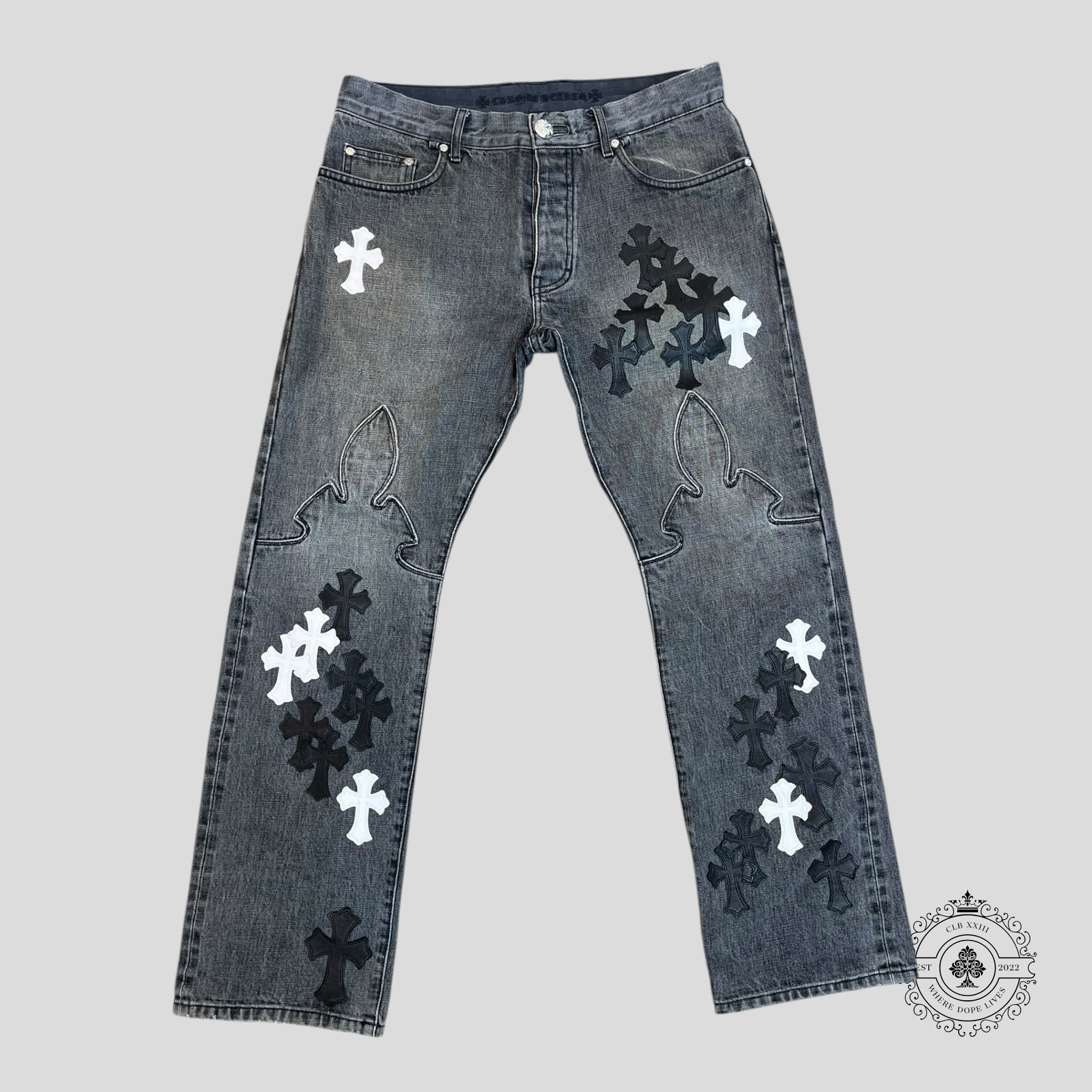 Chrome Hearts Fleur Knee Cross Patch Jeans