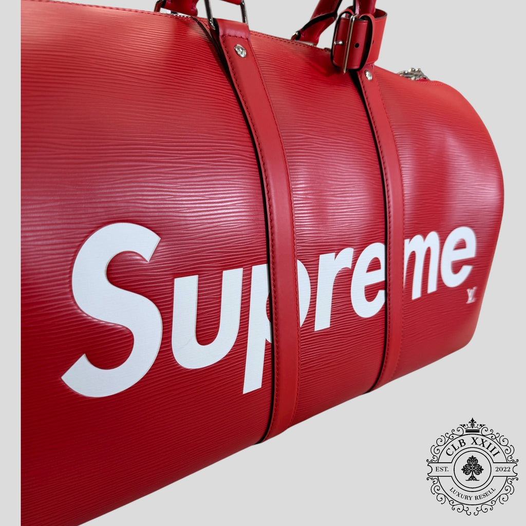 Louis Vuitton x Supreme Keepall Bandouliere Epi 45 in Red
