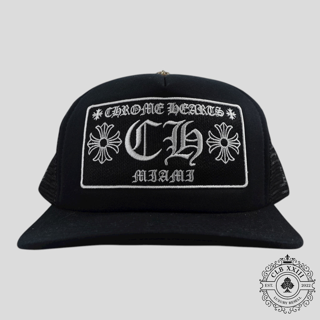 Chrome Hearts Miami Exclusive CH Patch Trucker Hat in Black