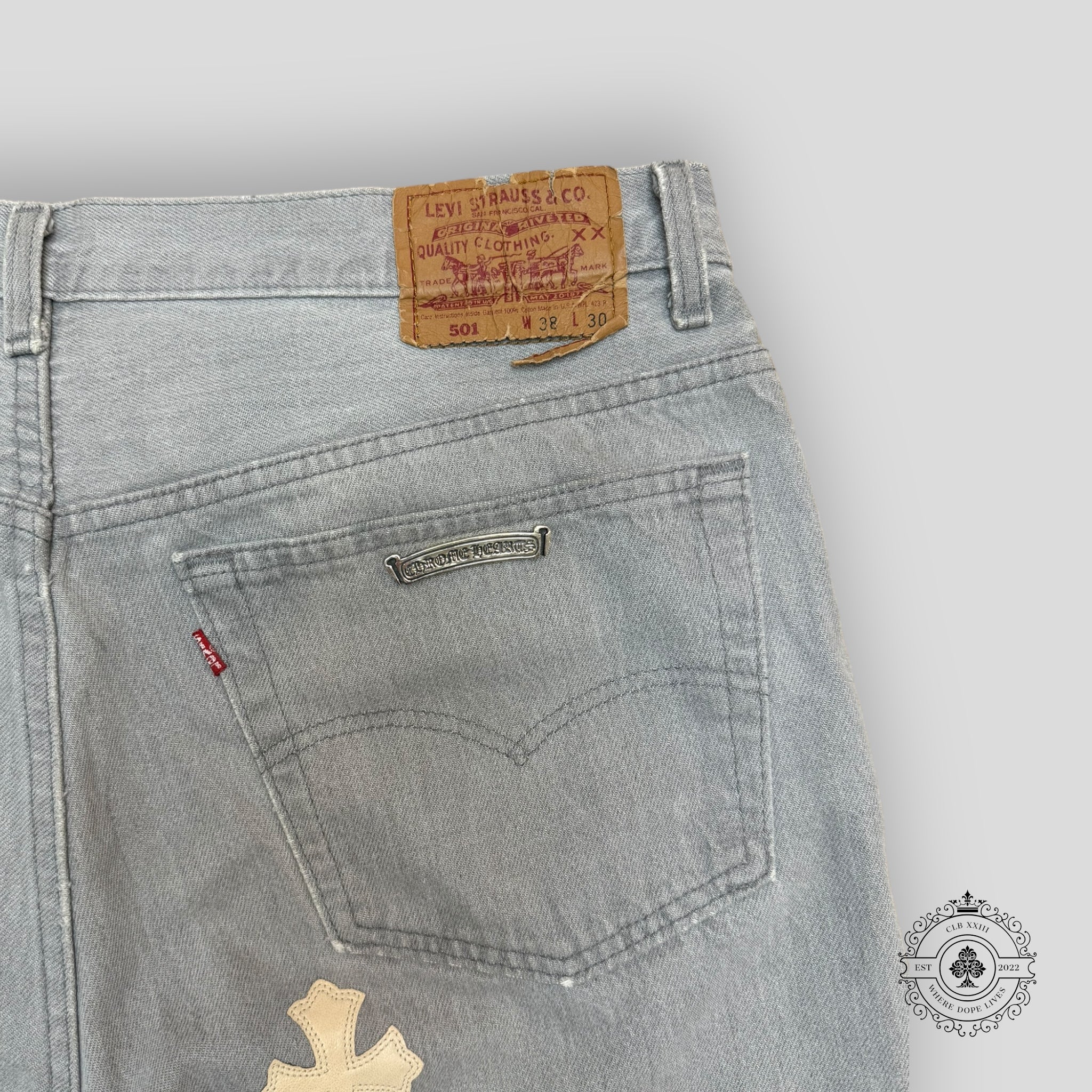 Chrome Hearts White / Cream Cross Patch Jeans