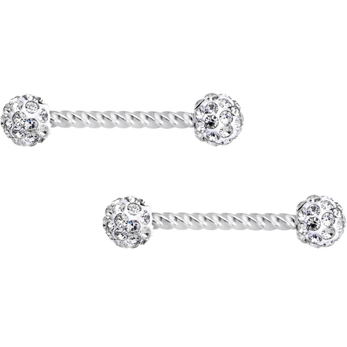 14G Clear Gem Cluster Twisted Horseshoe Barbell Nipple Ring Set