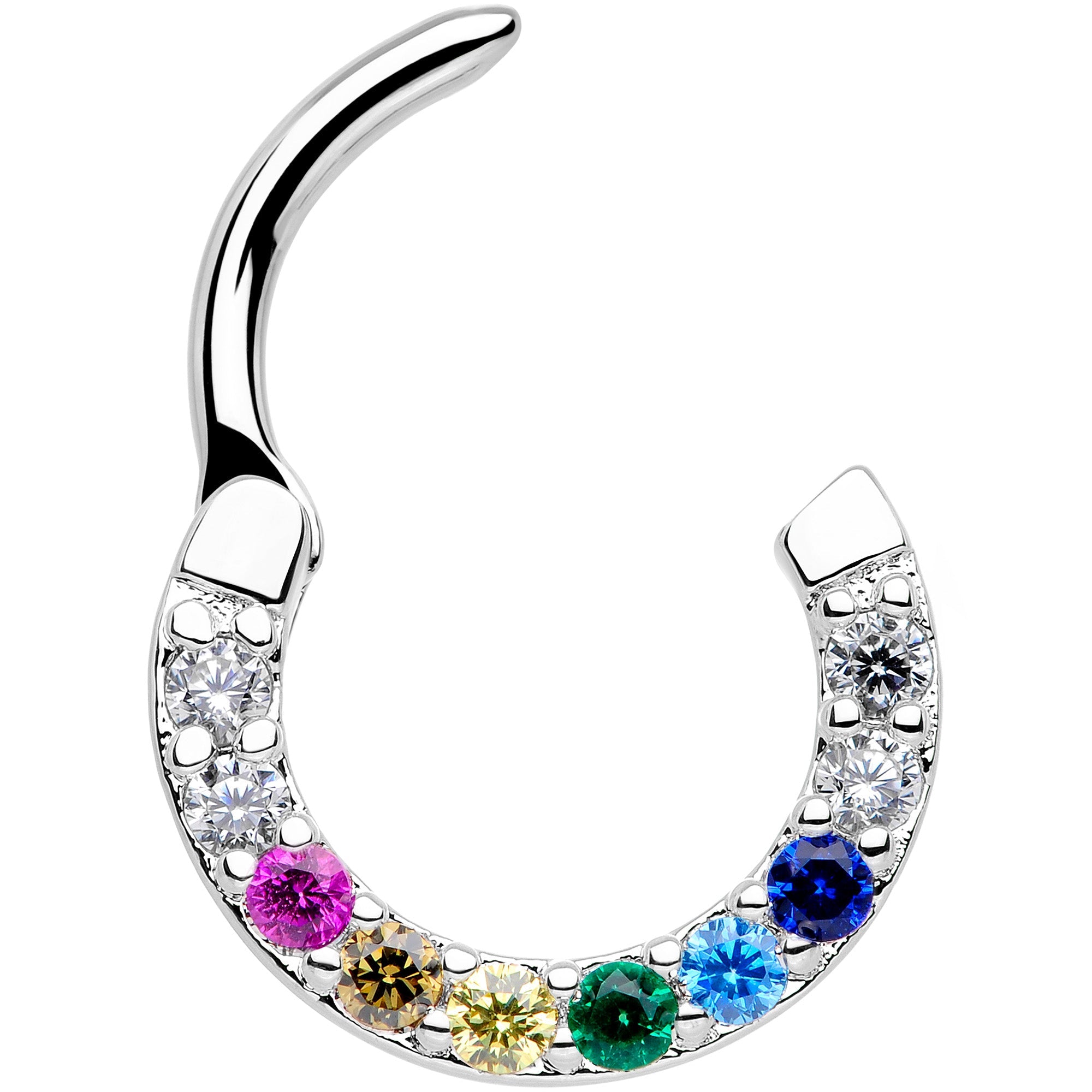 16G 5/16 Pink Blue Gem Rainbow Style Cartilage Clicker