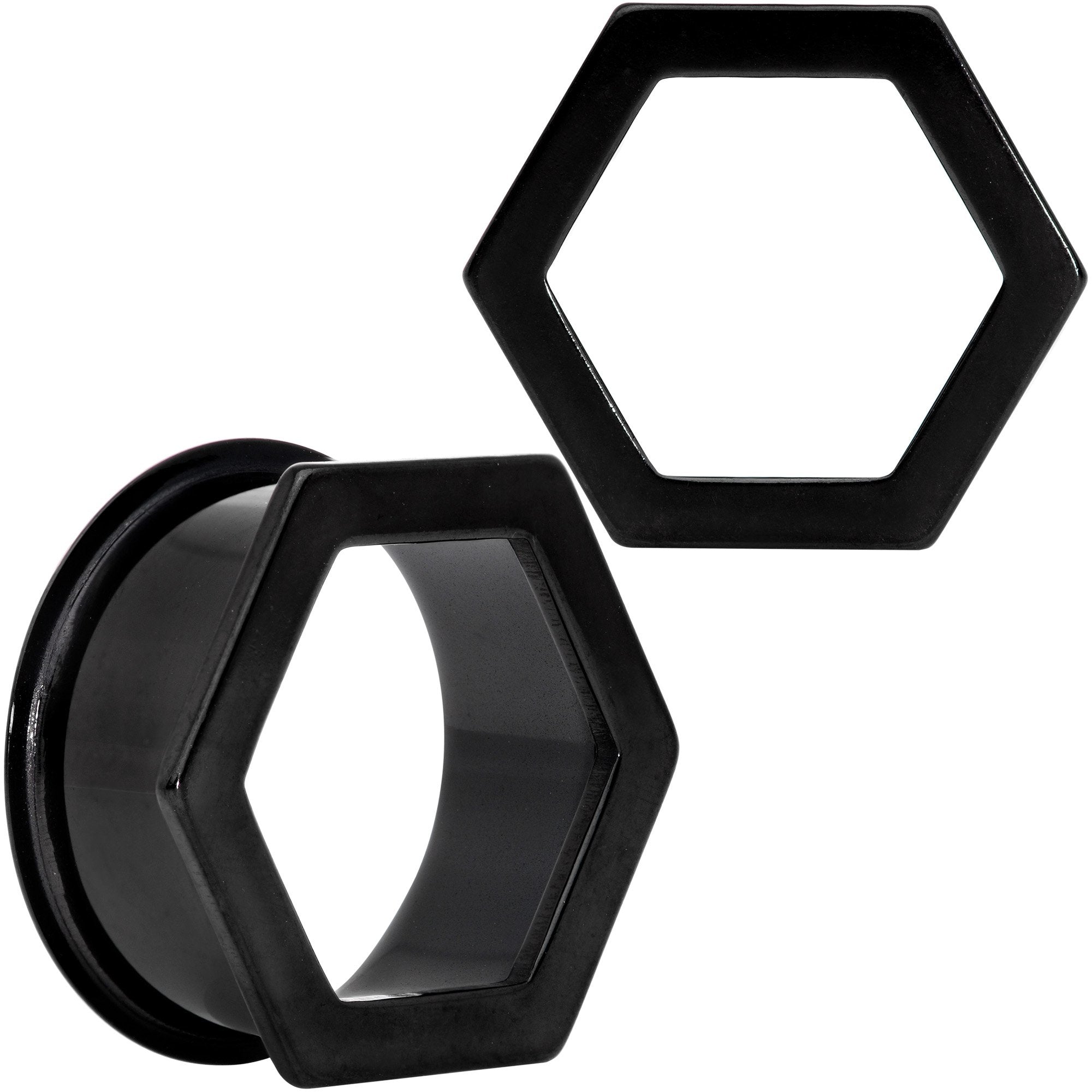Black Geometric Hexagon Double Flare Tunnel Plug Set 3mm to 25mm