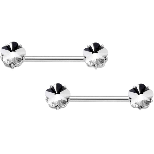 14G 9/16 1/2 Clear Gem Flower Horseshoe Barbell Nipple Ring Set
