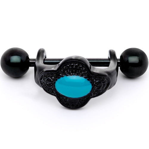 16G 1/2 Faux Turquoise Black Flower Cartilage Cuff