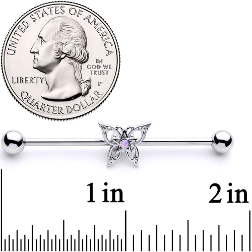 14G White Synthetic Opal Butterfly Industrial Barbell 38mm