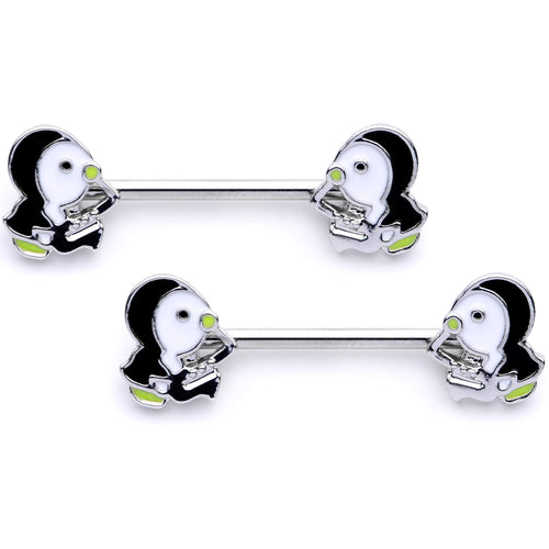 14G 9/16 1/2 Winter Penguins Horseshoe Barbell Nipple Ring Set