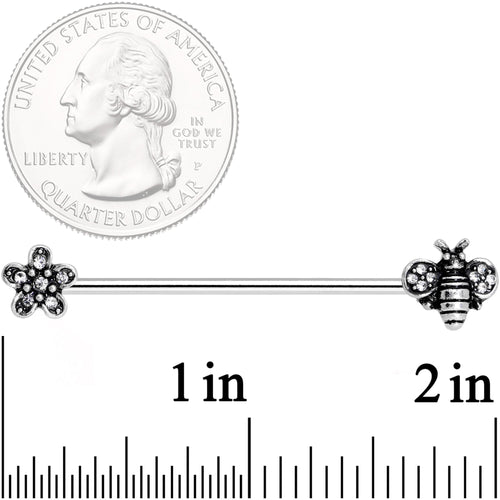 14G Clear Gem Bee Flower Industrial Barbell 38mm