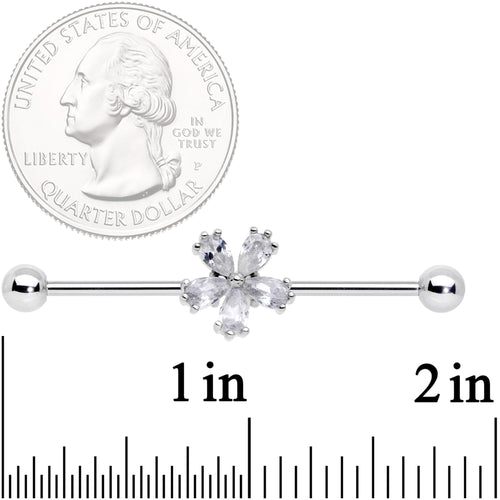 14G Clear CZ Gem Perfect Petals Flower Industrial Barbell 38mm
