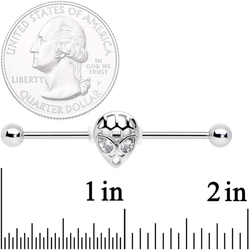 14G Clear CZ Gem Openwork Alien Industrial Barbell 38mm