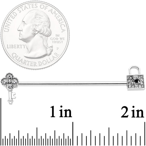 14G Clear Gem Under Lock and Key Industrial Barbell 38mm