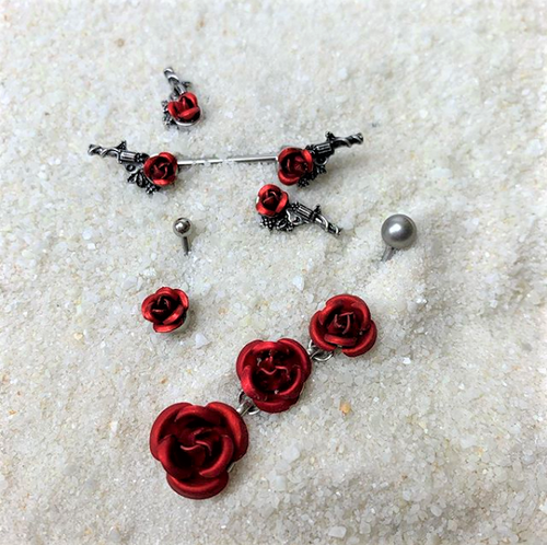14G Red Rose Flower and Gun Industrial Barbell 38mm