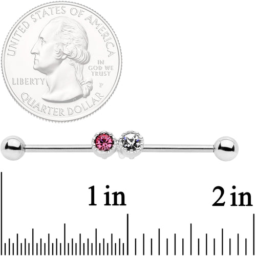14G Clear Pink Gem Double Drama Industrial Barbell 38mm