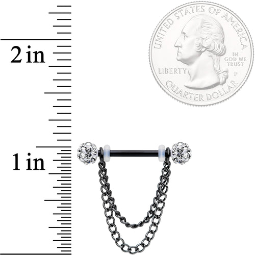 14G Clear Gem End Black Chain Dangle Nipple Ring Set
