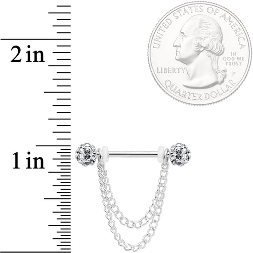 14G Clear Gem End Chain Dangle Nipple Ring Set