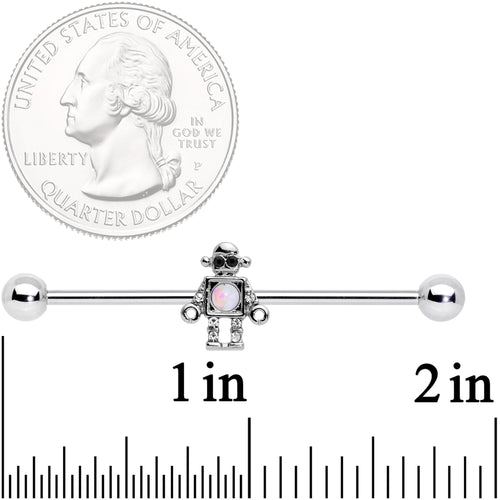 14G White Faux Opal Rock Out Robot Industrial Barbell 38mm
