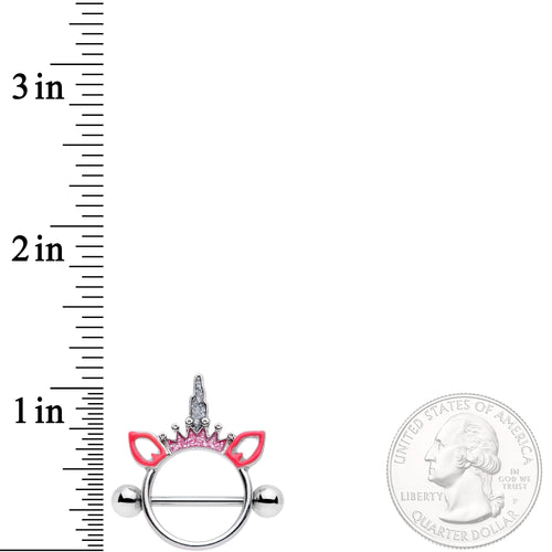 14G Clear Gem Pink Princess Unicorn Nipple Shield Set