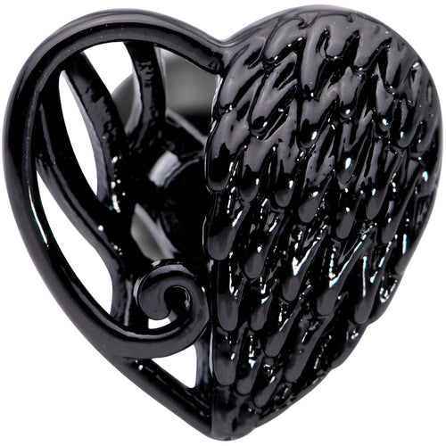 16G 1/4 Black Angels Wing Heart Tragus Cartilage Earring