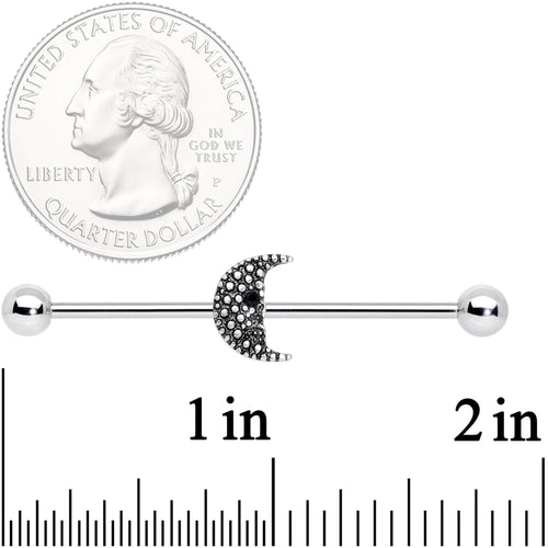 14G Black Gem Night Skull Crescent Moon Industrial Barbell 38mm