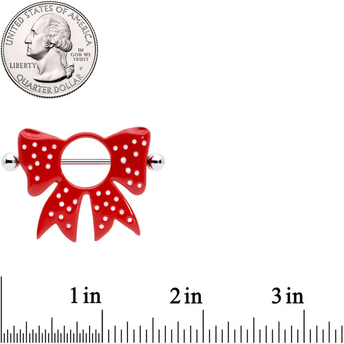 14G 33mm Red White Polka Dot Bow Nipple Shield Set