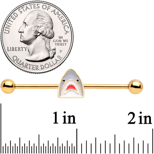 14G Gold Tone Shark Attack Industrial Barbell 38mm
