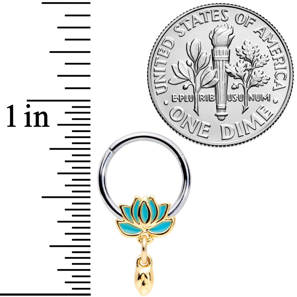 16G 3/8 Southwestern Lotus Flower Dangle Hinged Segment Ring