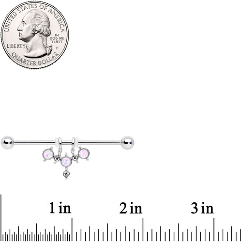 14G White Faux Opal Triad Dangle Industrial Barbell 38mm