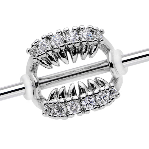 14G Clear CZ Gem Scary Monster Fangs Industrial Barbell 38mm