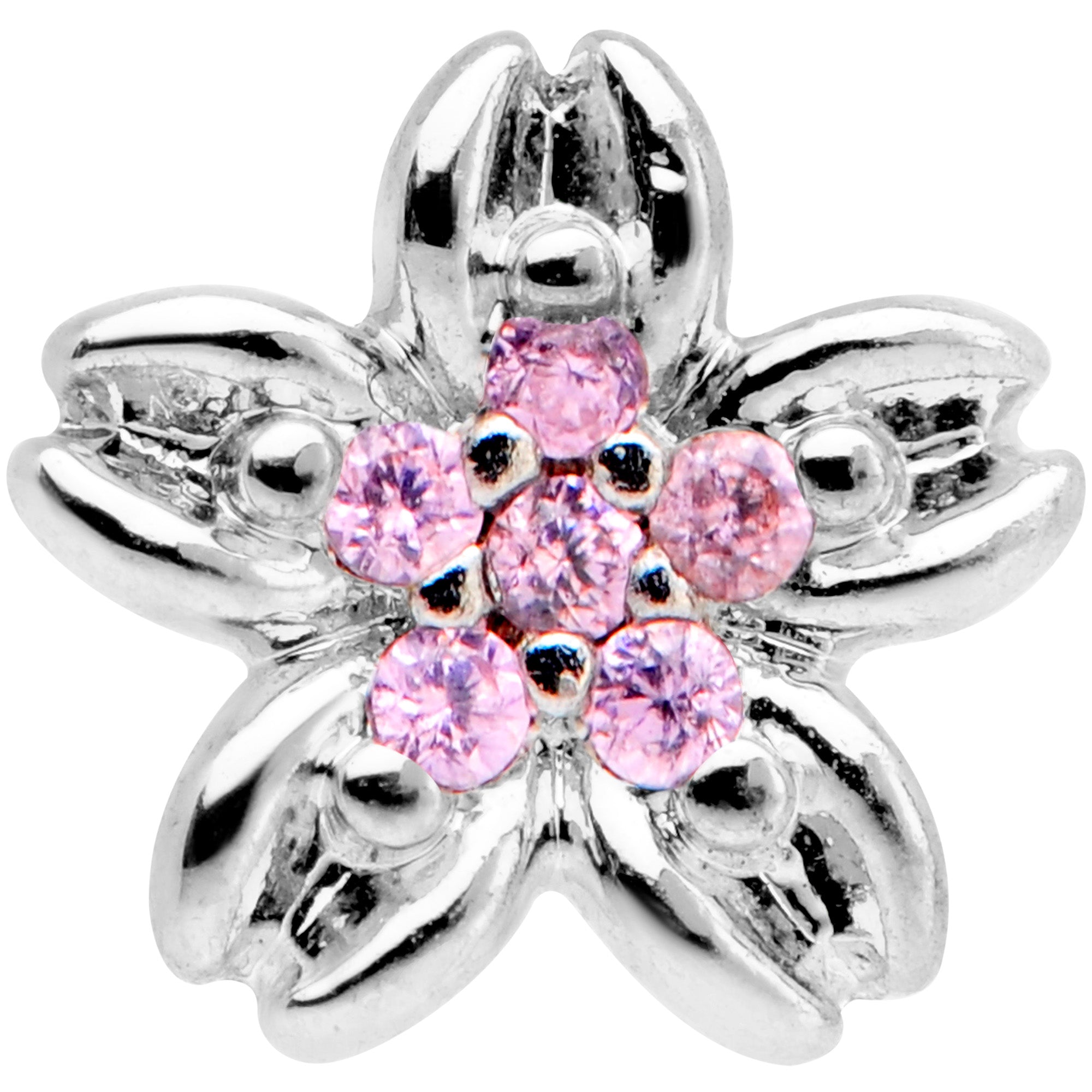 16G 1/4 Pink Gem Center Flower Cartilage Tragus Earring
