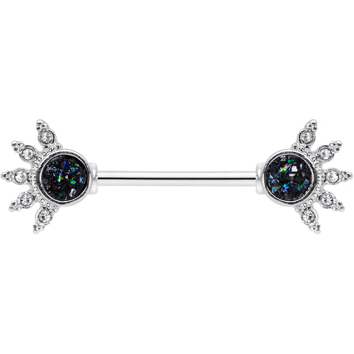 14G 9/16 Clear Gem Blue Faux Druzy Crest Barbell Nipple Ring Set