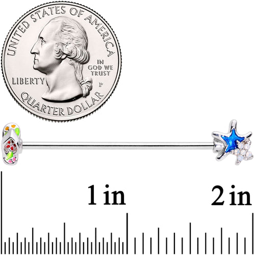 14G White Faux Opal Beach Sandal Starfish Industrial Barbell 38mm