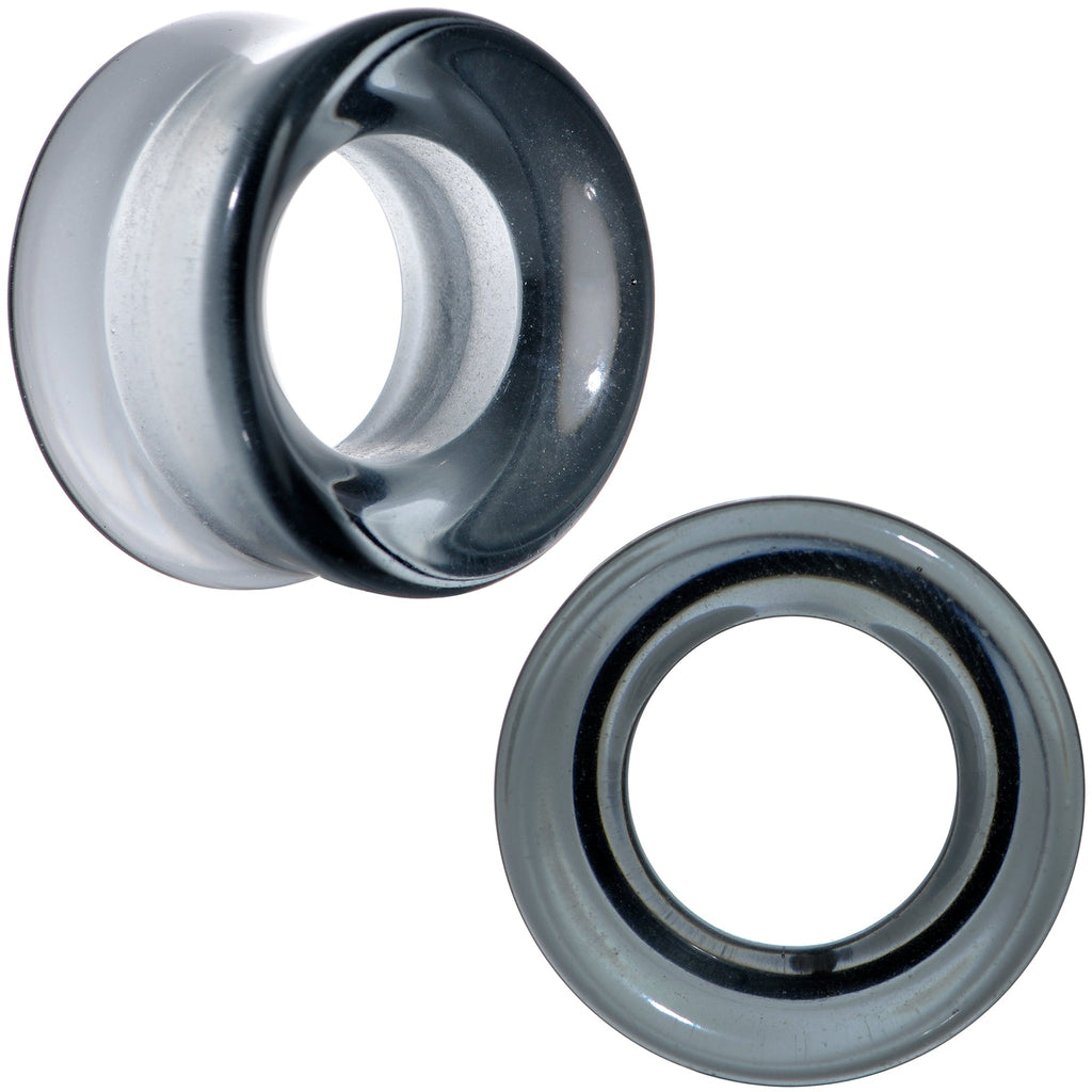 Translucent Black Glass Tunnel Plug Set 2G to 1 Inch
