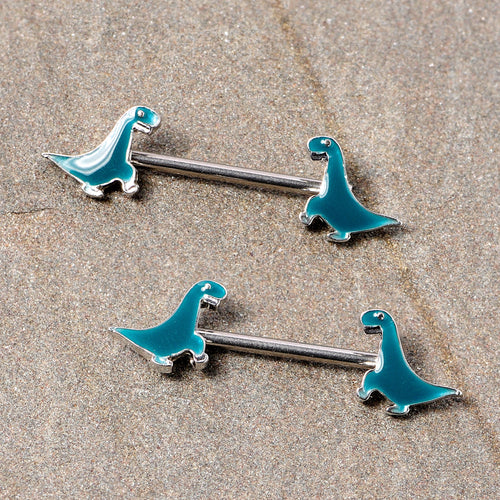 14G 9/16 Darling Green Dinosaur Barbell Nipple Ring Set