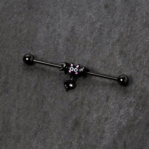 14G Clear Gem Heart Bat Halloween Dangle Industrial Barbell 38mm