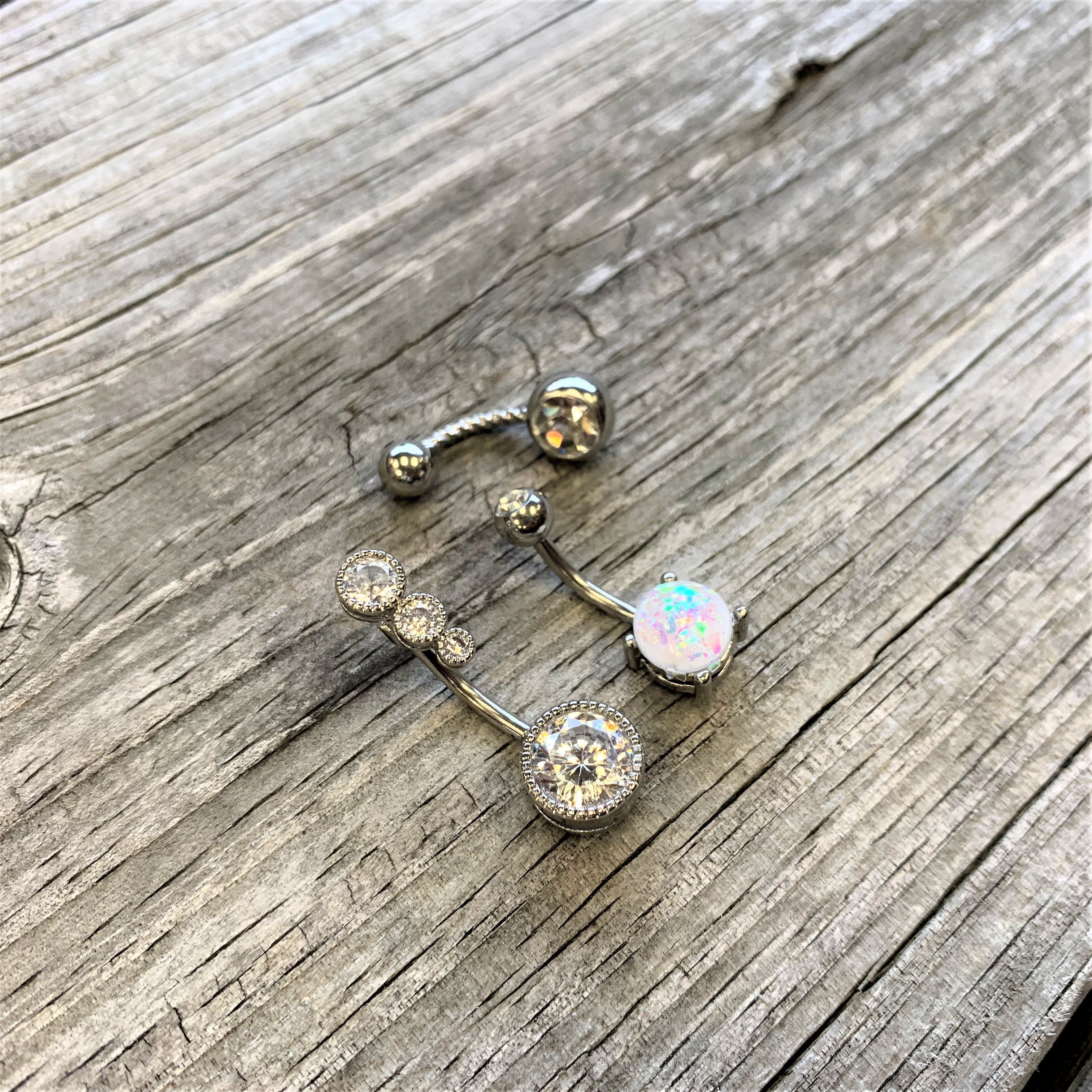 Clear Gem White Faux Opal Twisted Belly Ring Set of 3