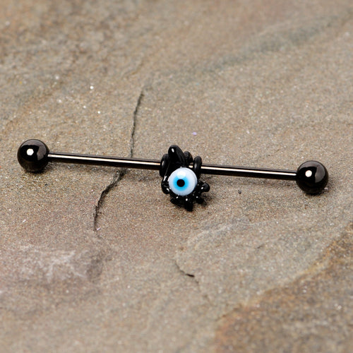 14G Black Blue Eyeball Hand Halloween Industrial Barbell 38mm