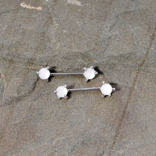 14G 5/8 White Faux Opal Dragon Claw Barbell Nipple Ring Set