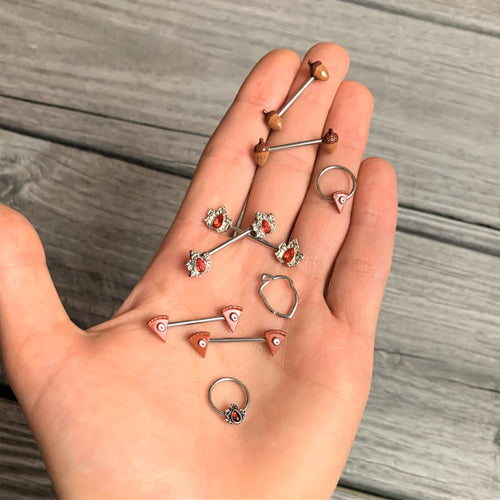 14G 5/8 Brown Autumn Acorn Barbell Nipple Ring Set