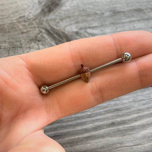 14G Brown Fall Autumn Acorn Industrial Barbell 38mm