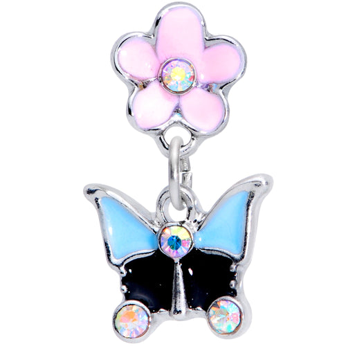 16G 1/4 Aurora Gem Flower Butterfly Dangle Cartilage Earring