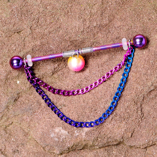 14G Rainbow Double Chain Dangle Project Bar 38mm
