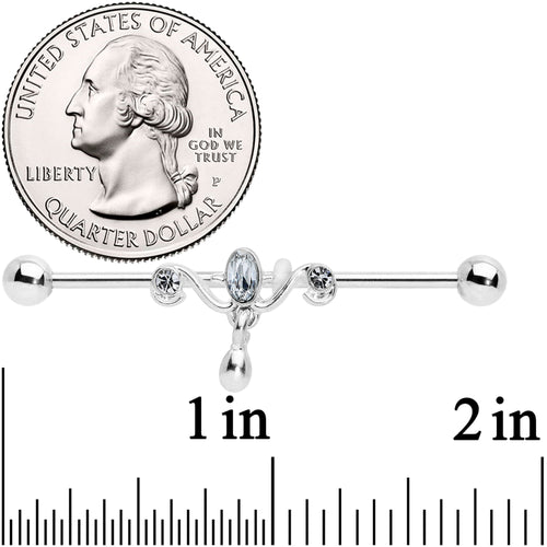 14G Clear Gem Drop Dangle Industrial Barbell 38mm
