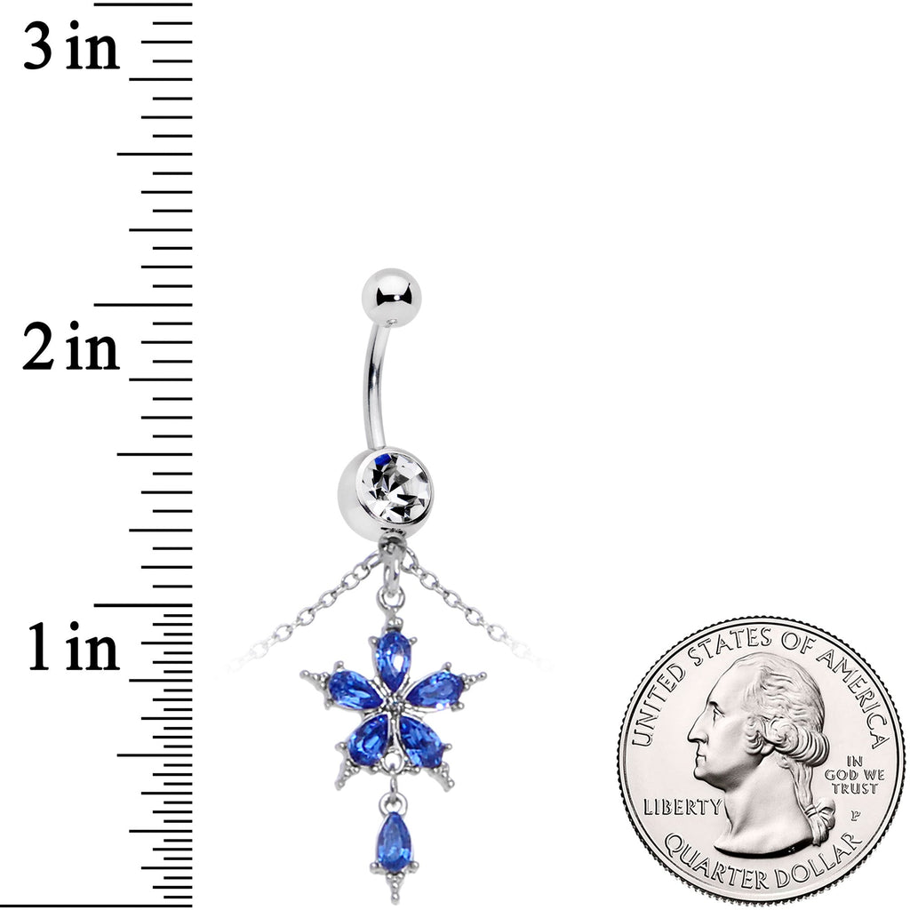 Blue Gem Tropic Flower Dangle Belly Ring Belly Chain