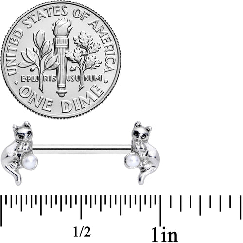 14G 9/16 Steel Ball Cat Barbell Nipple Ring Set