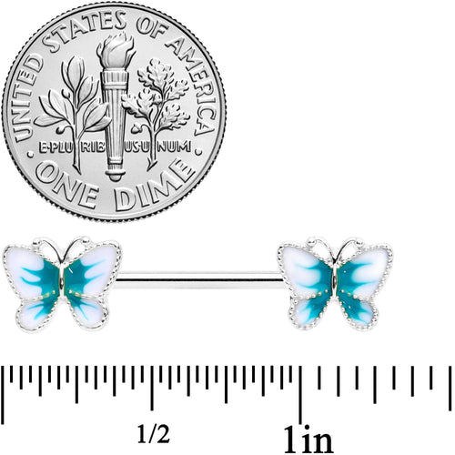 14G 9/16 White Green Butterfly Barbell Nipple Set